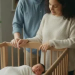 newborn baby with gender neutral name sleeping in nursery