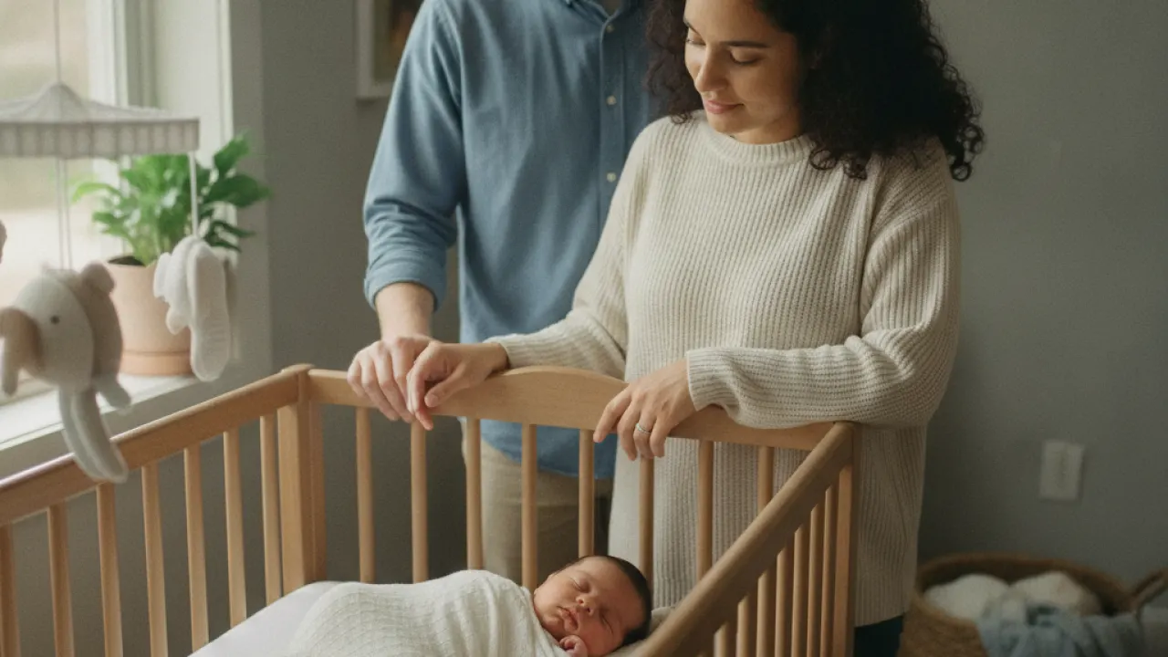 newborn baby with gender neutral name sleeping in nursery
