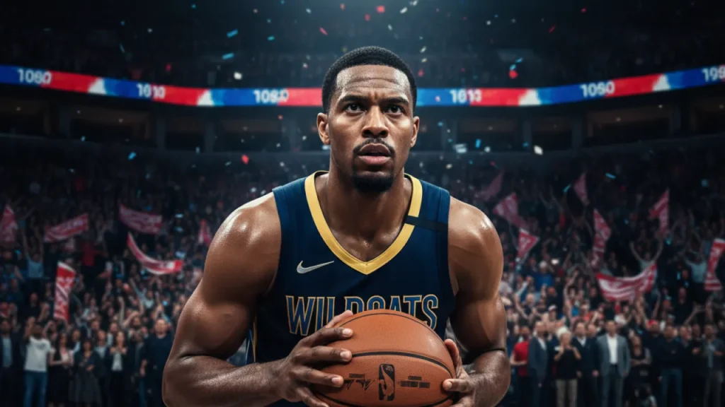 NBA superstar in intense focus holding basketball during a playoff game, representing the best basketball player right now