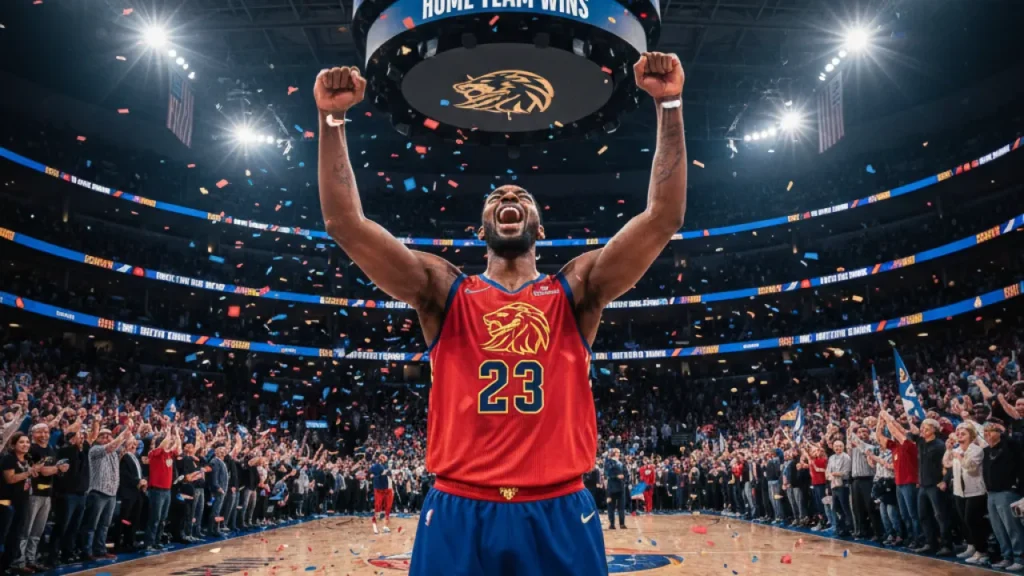 NBA top star celebrating a clutch playoff moment with arms raised, representing the best NBA players in 2026