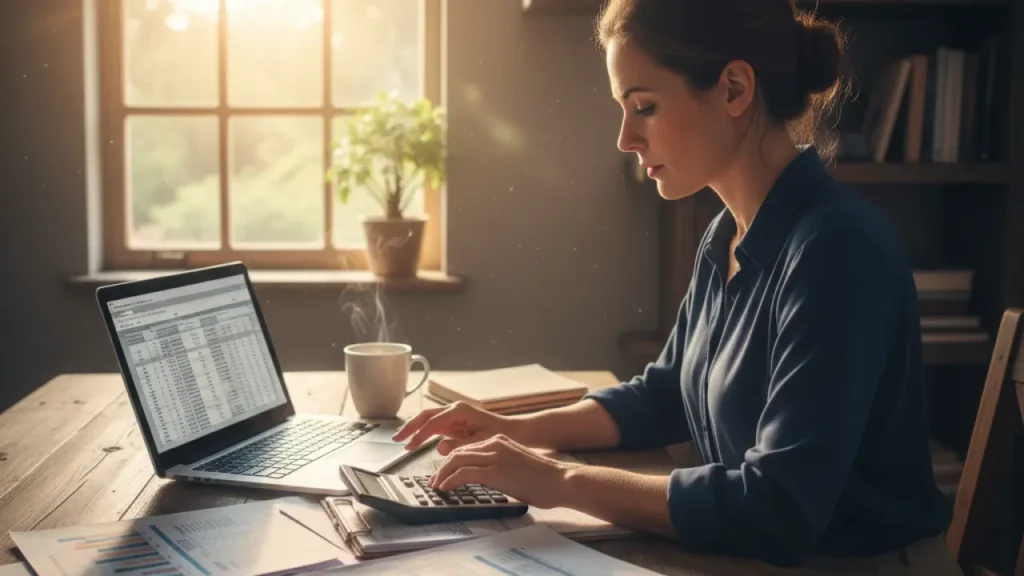 Business owner reviewing credit reports and financial statements at a desk, representing building business credit from scratch