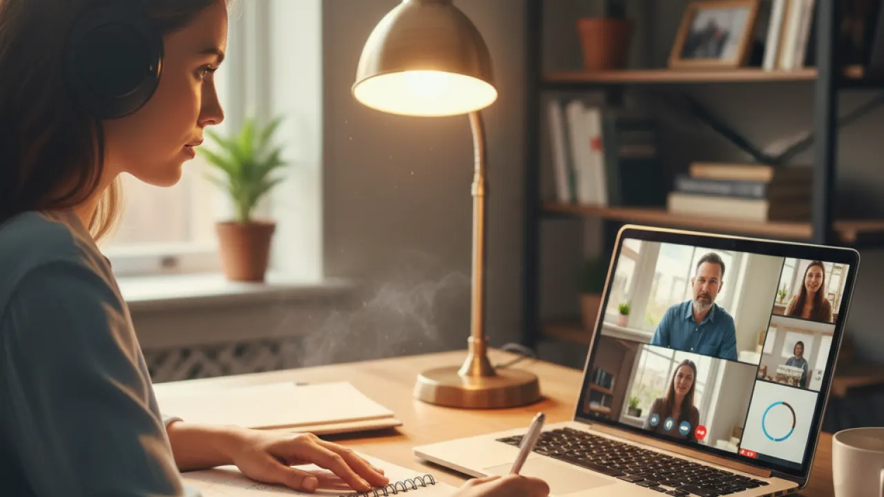 Customer Validation Interview - Talking to First Potential Buyers Entrepreneur on a video call interviewing a customer with handwritten notes, representing how to validate an online business idea
