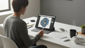 Person drawing digital illustration on tablet with stylus showing design software, representing freelance design as a skill based side hustle
