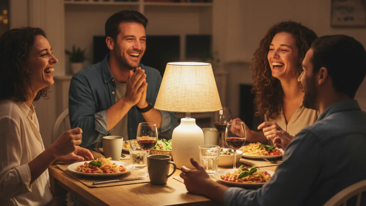 Friends Noticing Quiet Change - Connection and Trust Friends laughing together at a casual dinner representing the moment people notice quiet character change