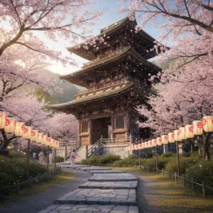 A traditional Kyoto temple surrounded by pink cherry blossoms in spring, one of the most beautiful places to visit in Asia