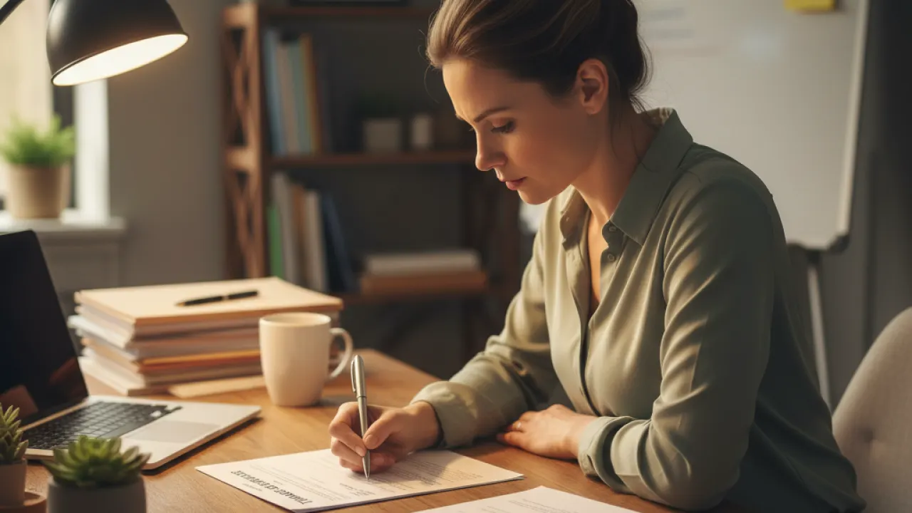 Net 30 Vendor Application - First Business Tradeline Business owner signing net 30 vendor application paperwork at a desk, representing opening the first business tradeline