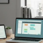 Modern desk with productivity apps on laptop tablet smartphone showing task management note taking and calendar apps representing best productivity apps 2026
