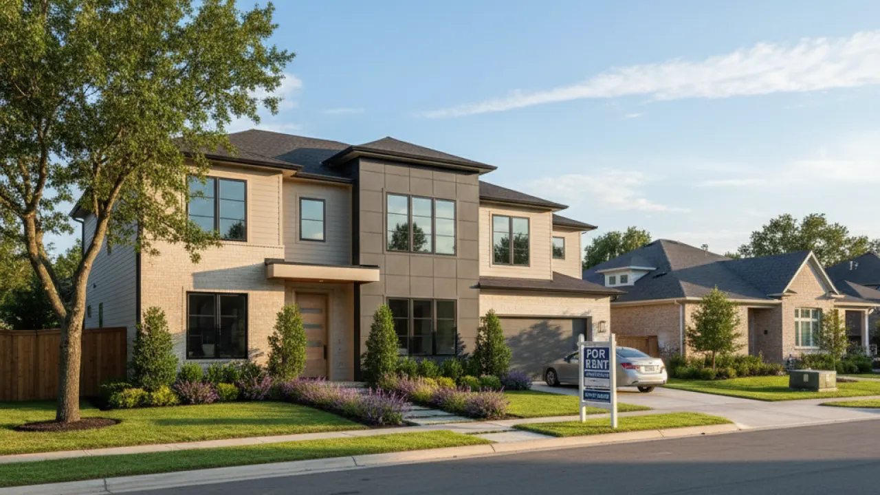 Modern residential investment property with for rent sign and landscaping in suburban neighborhood representing real estate investment mistakes 2026