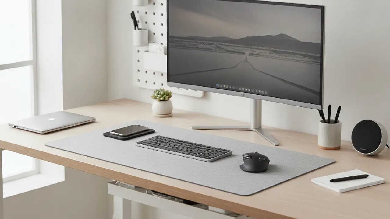 productive home office setup with clean desk organization