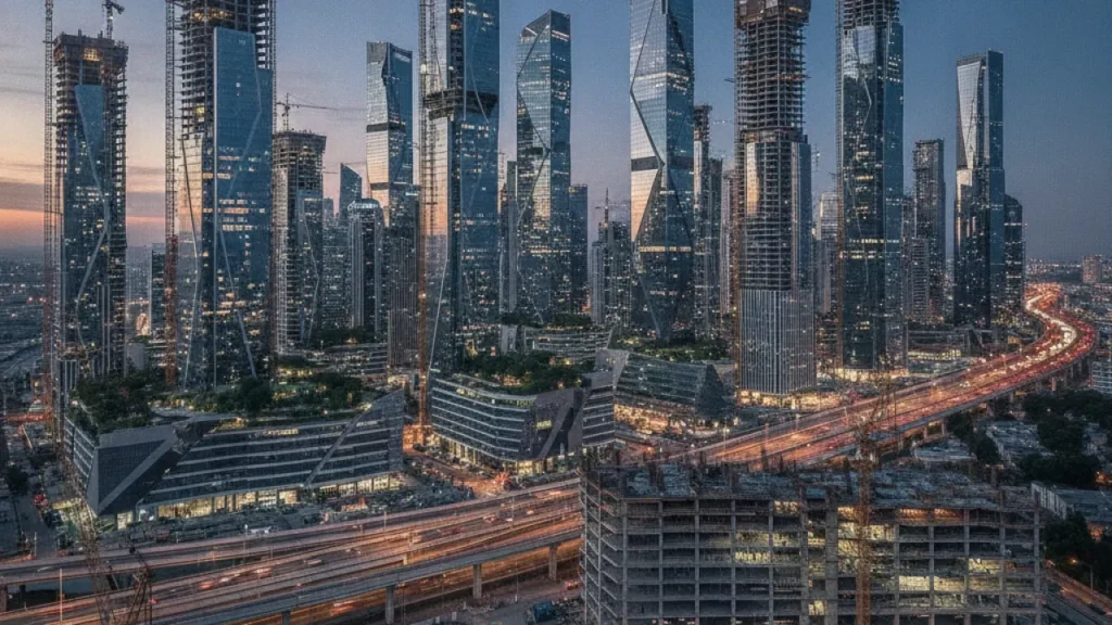 fastest growing cities in world construction cranes skyscrapers rapid growth