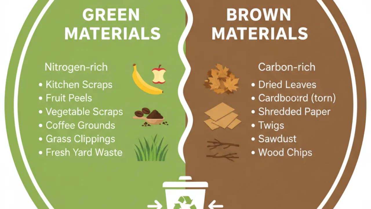 diagram showing the right mix of green and brown materials for composting for beginners