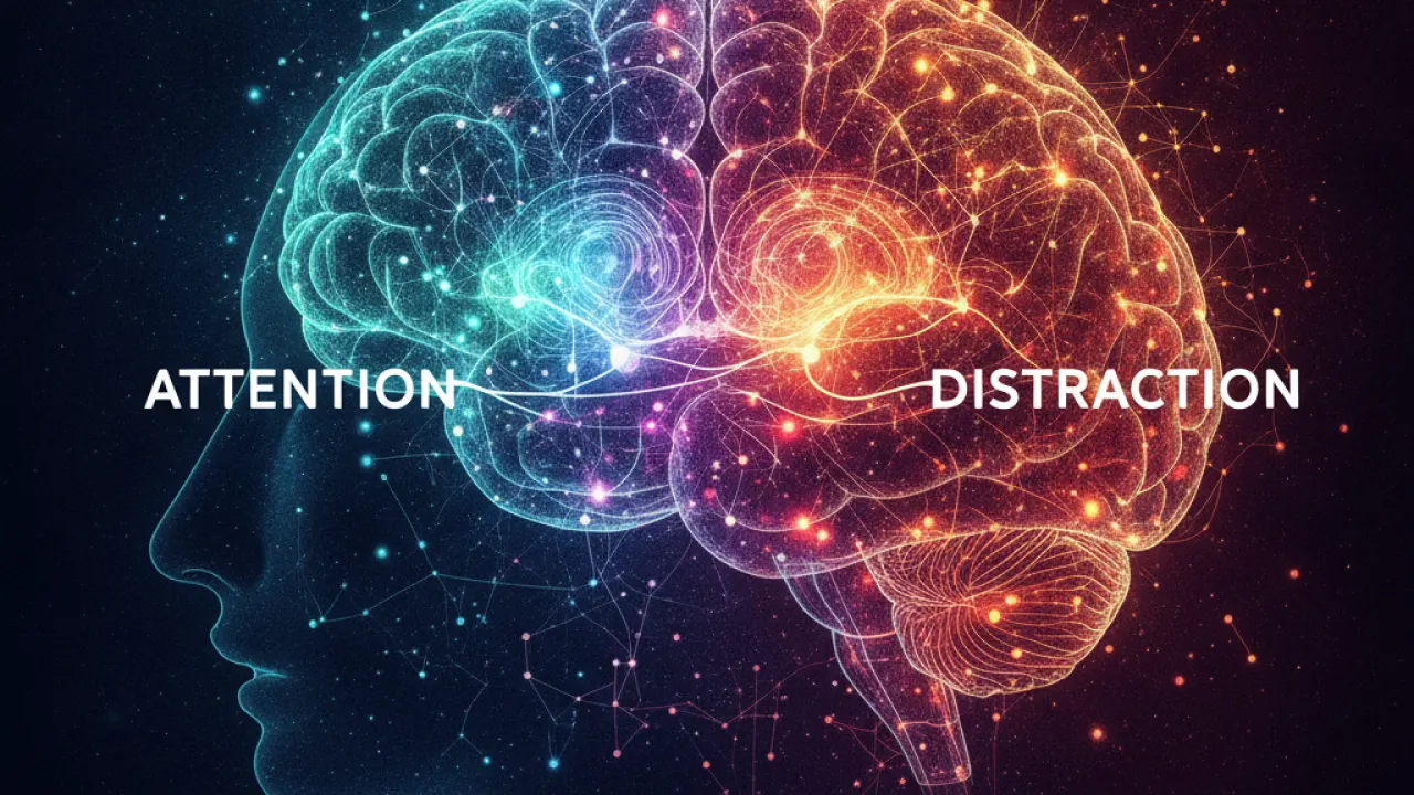 illustration of how the brain manages focus and concentration with different active zones