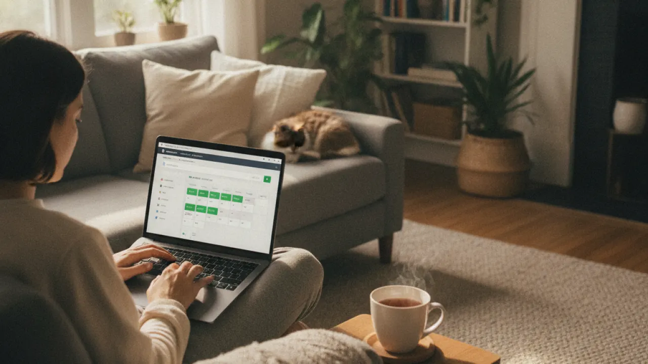 Person searching for cheap flights on a laptop at home
