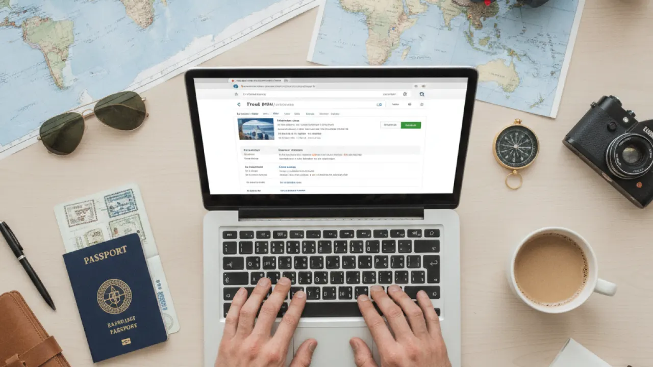 Person planning solo travel with maps and passport on desk