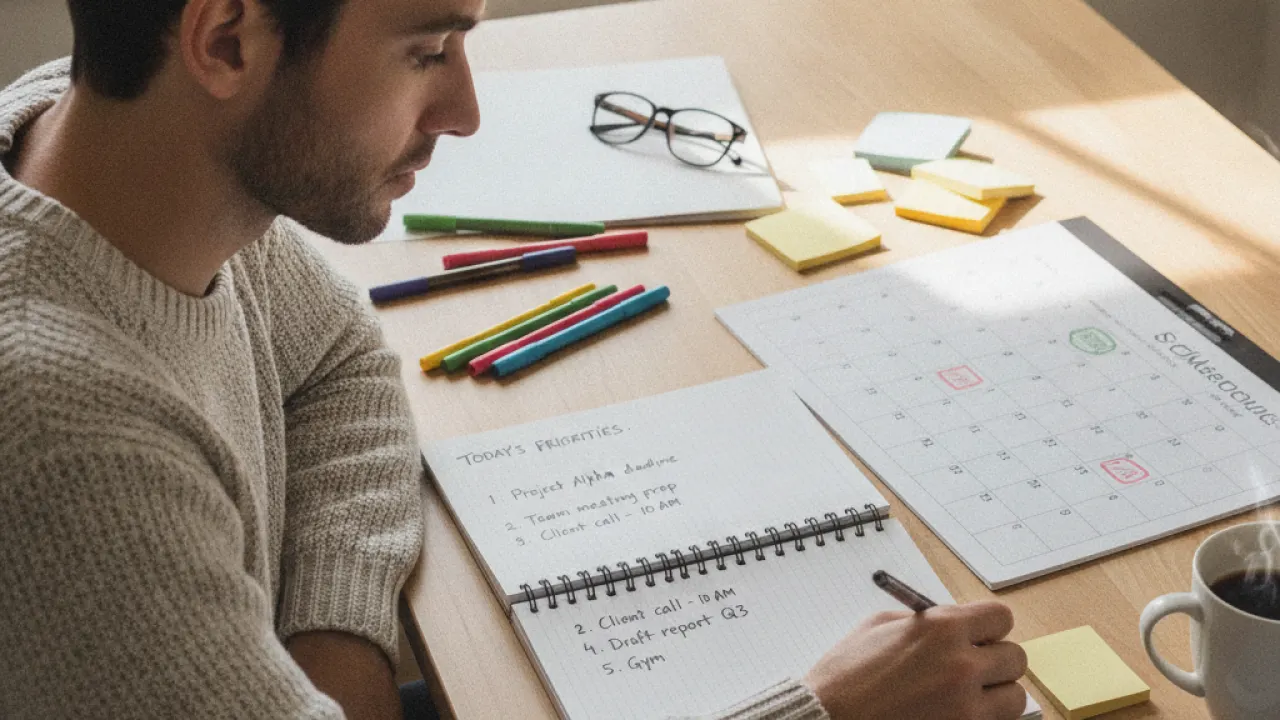 Person planning their day with a calendar and to-do list