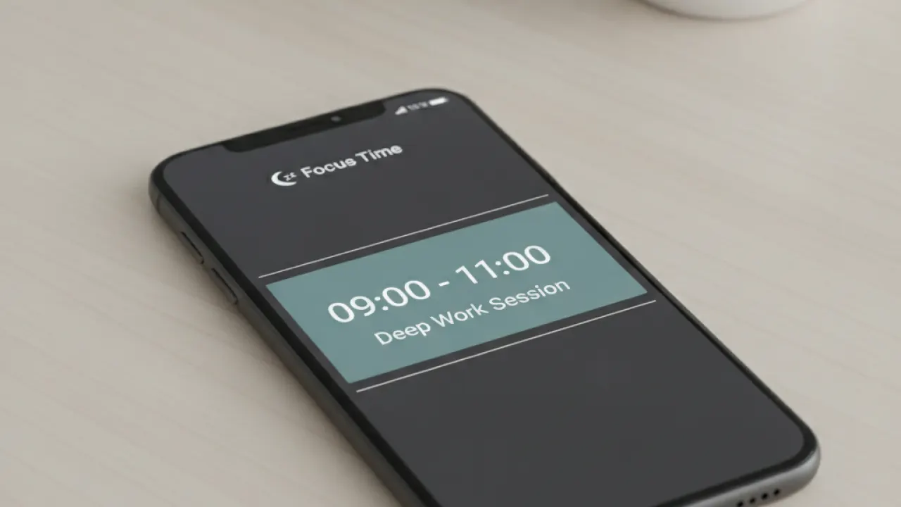 Phone with do not disturb mode active for focus time