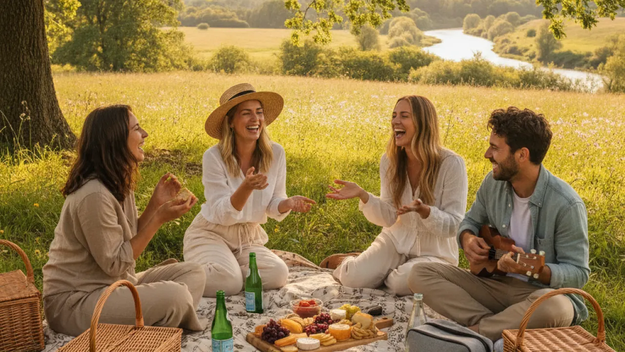 Friends enjoying a casual outdoor picnic together