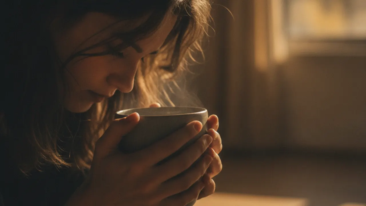 Person holding a mug and looking down, reflecting on feelings of loneliness