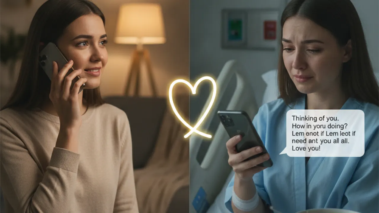 Friend reaching out to check in on another friend with a caring phone call or message