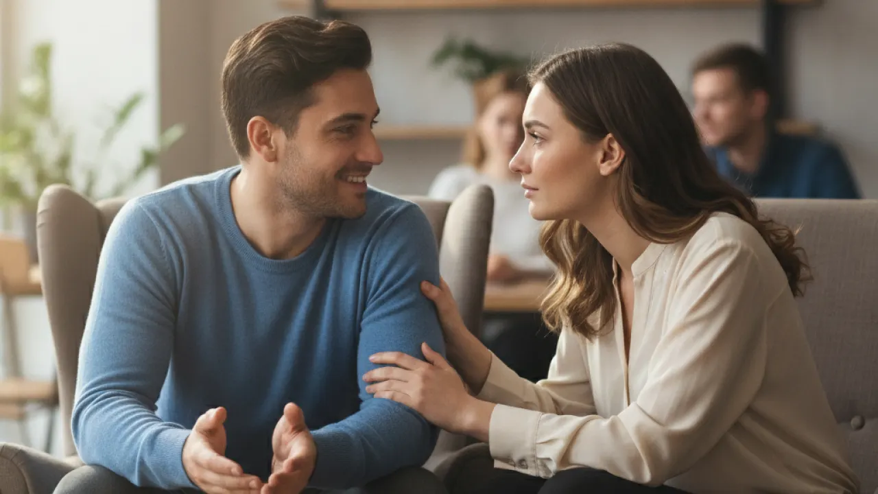 Two friends having an honest and open conversation face to face with care and trust