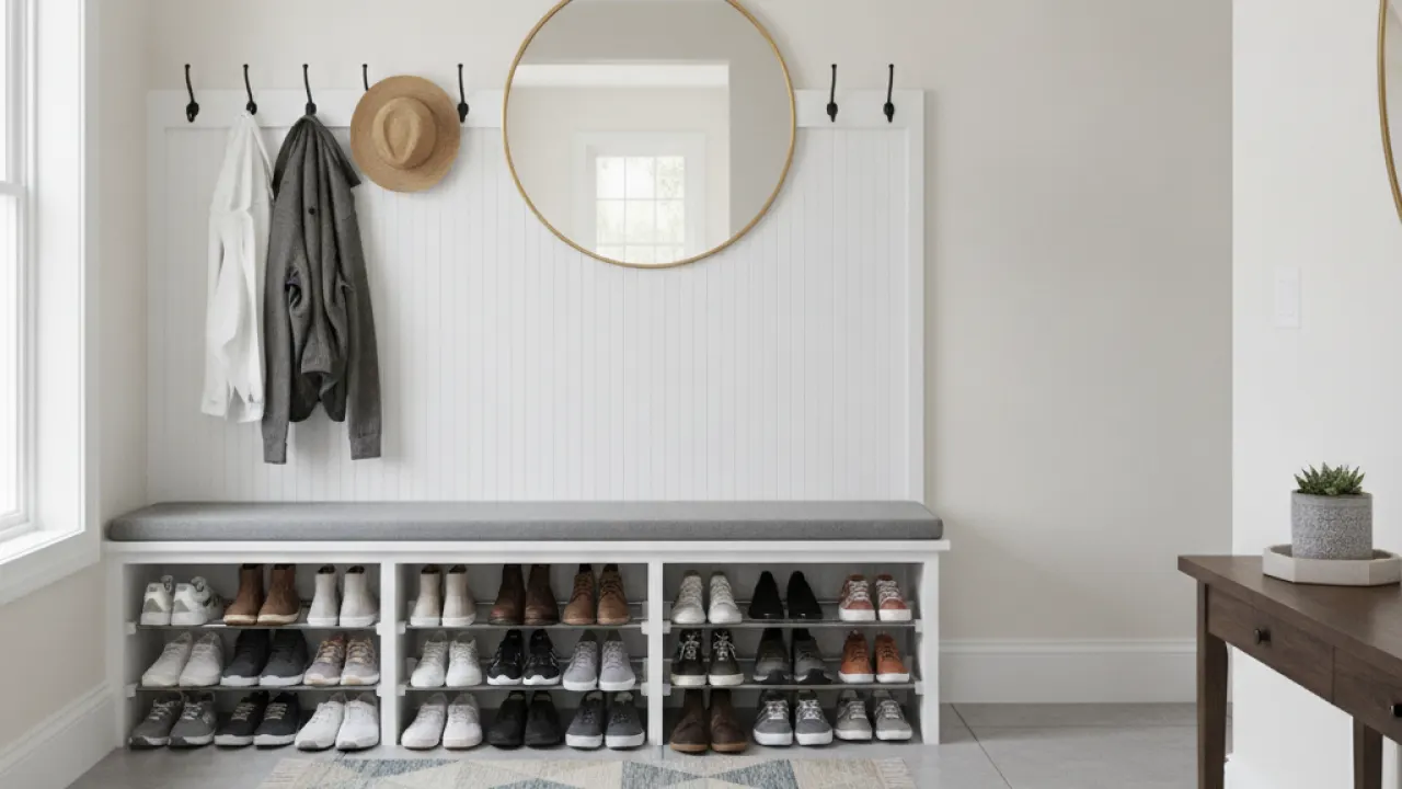 Clean organized entryway with shoes stored neatly, mess-free entrance
