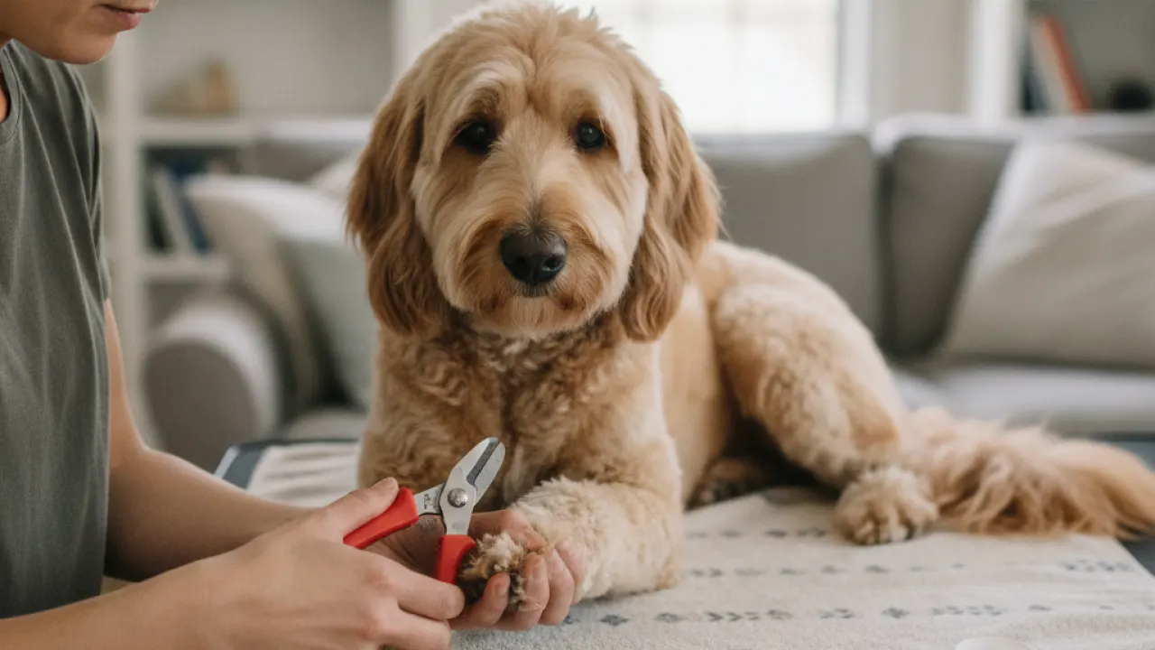 Owner trimming a dog's nails carefully with nail clippers