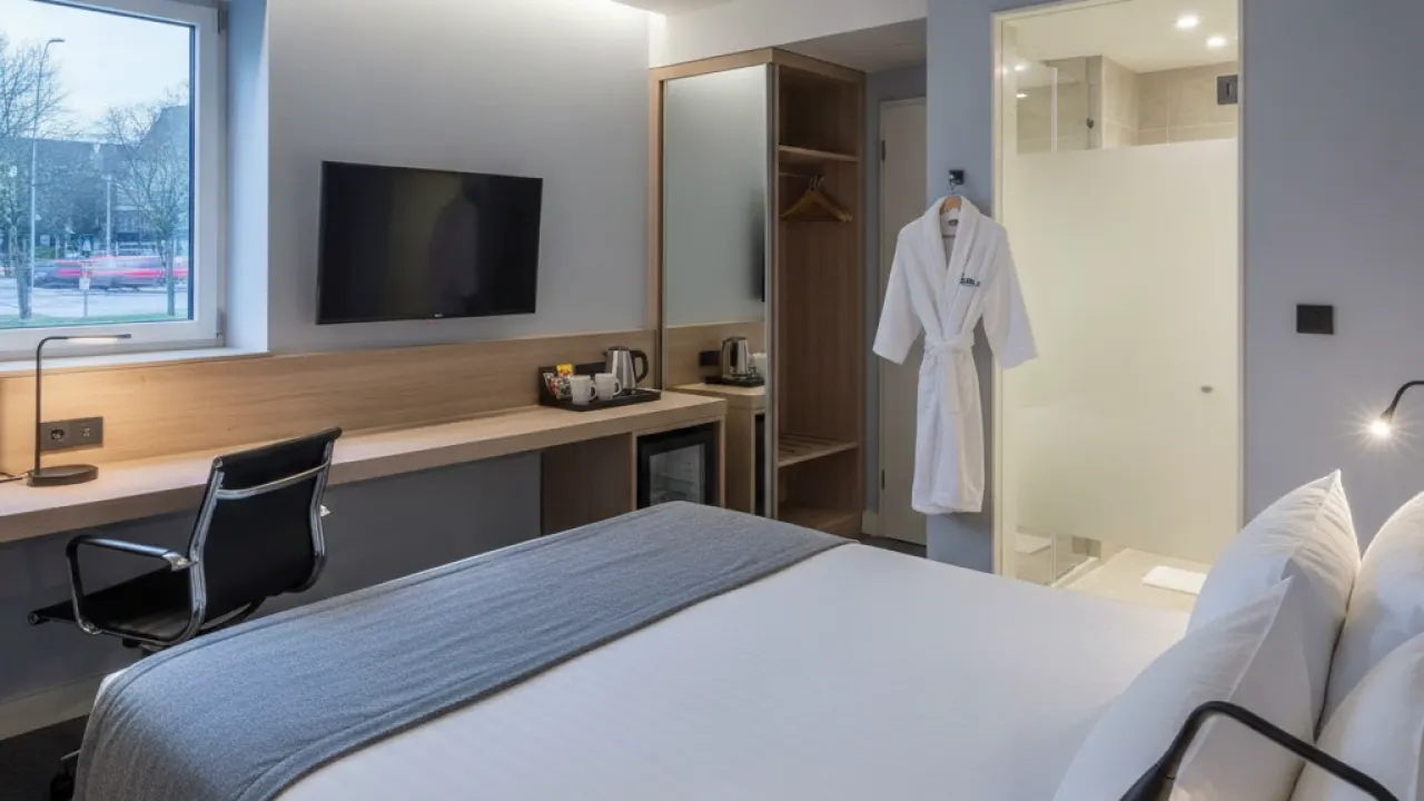 Comfortable mid-range hotel room with clean bed and good value accommodation