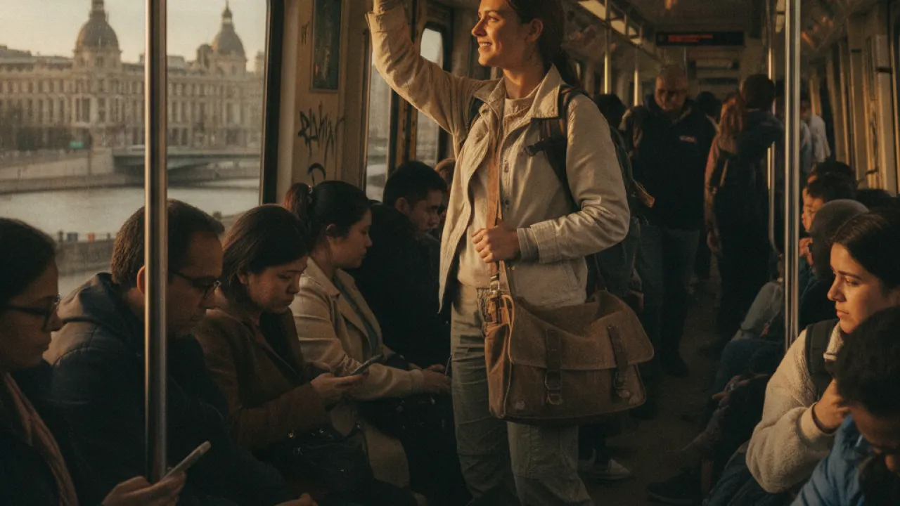 Person using public transport abroad to save money on travel