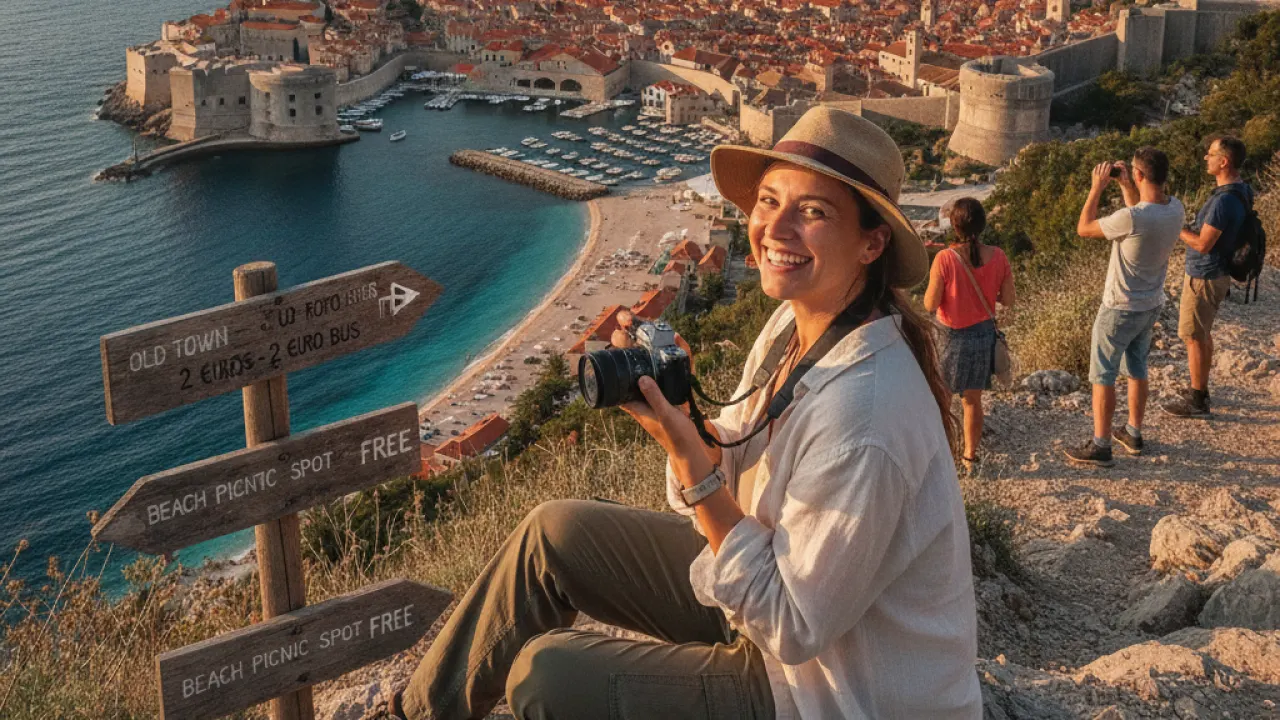 Happy traveler enjoying a scenic viewpoint at a famous destination