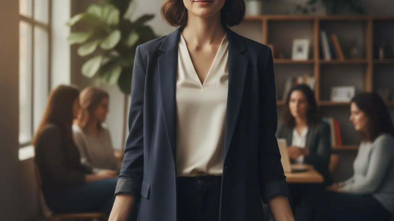 Person with confident open body language, improving social presence