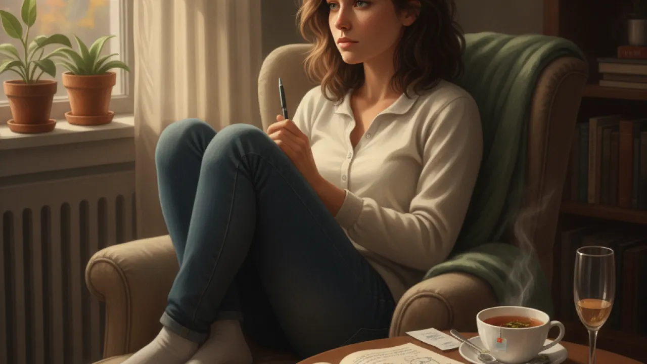 Introvert person journaling after a social event, self-reflection for personal growth