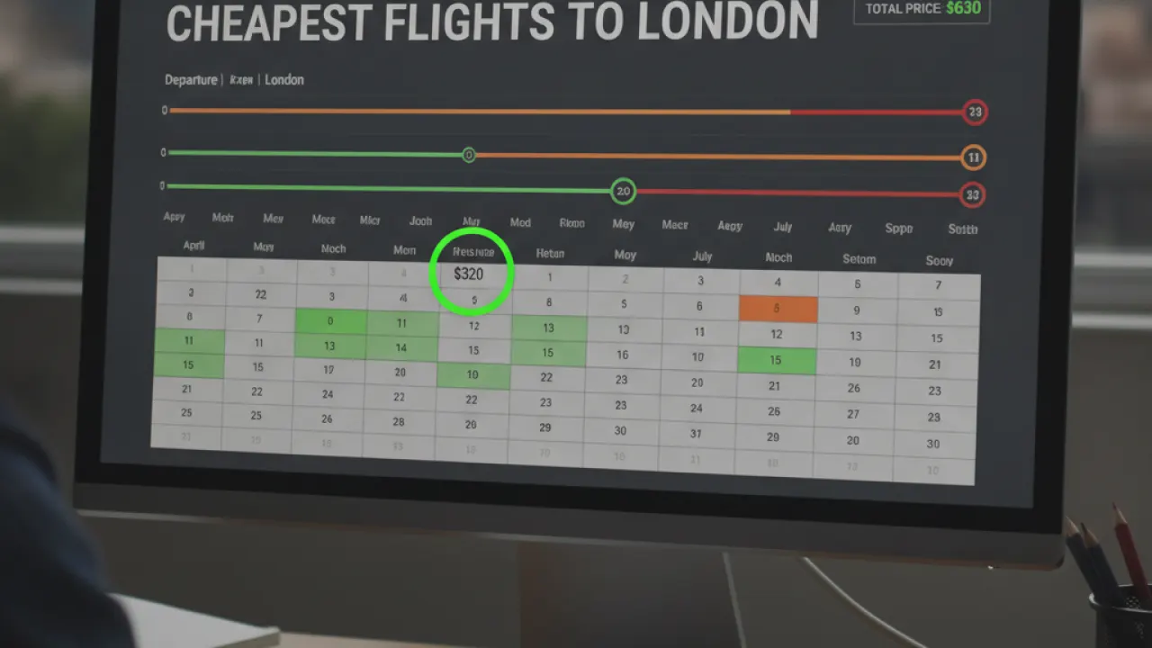 Flight price graph on a computer screen showing cheapest travel dates highlighted