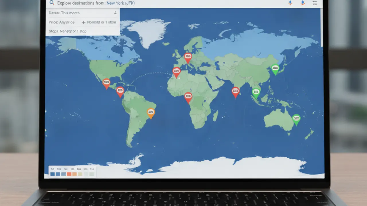 Map view of Google Flights showing flight prices to different destinations around the world