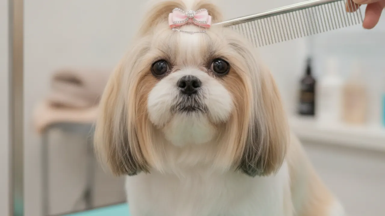 Shih Tzu small dog with silky coat close-up portrait