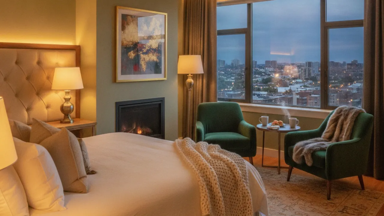 Charming boutique hotel room with city view for a weekend getaway