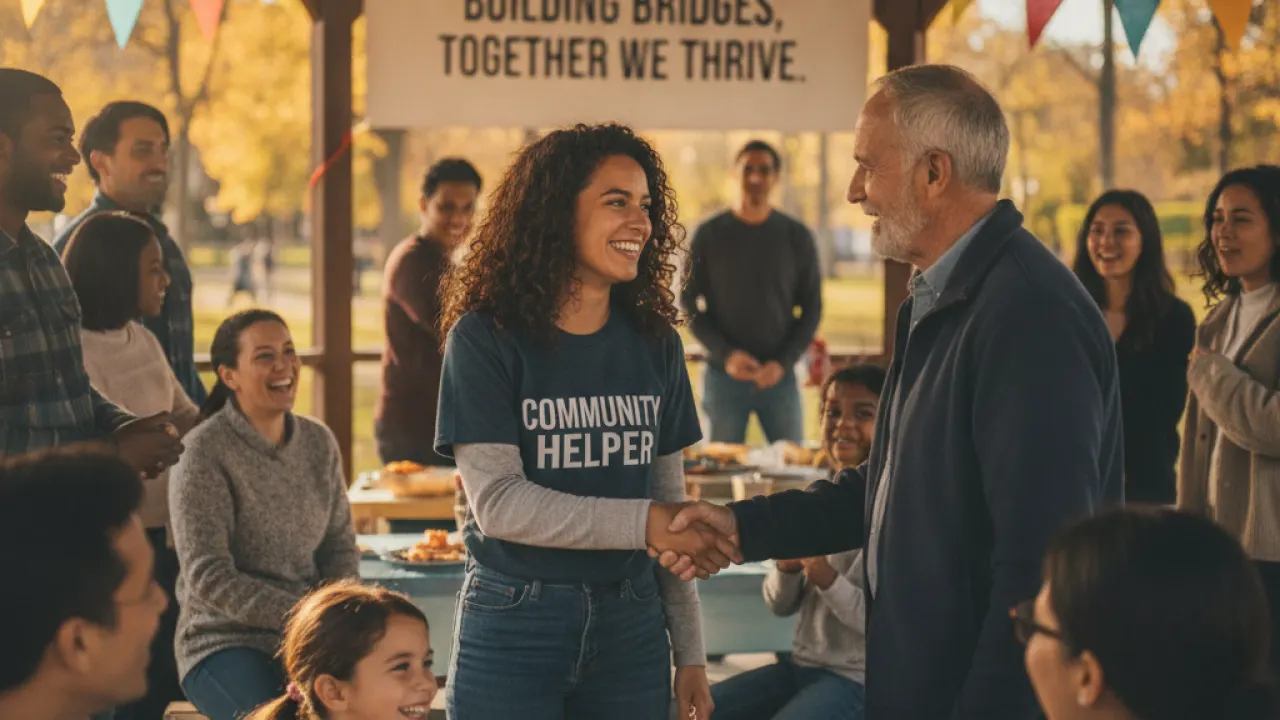 Person volunteering at a community event meeting new people