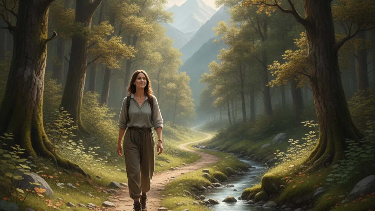 Person walking alone in nature on a forest path feeling at peace