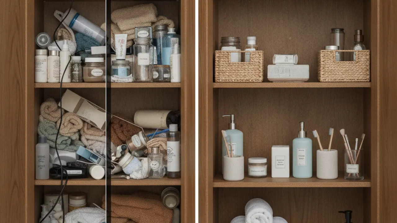 how to declutter home bathroom cabinet organised
