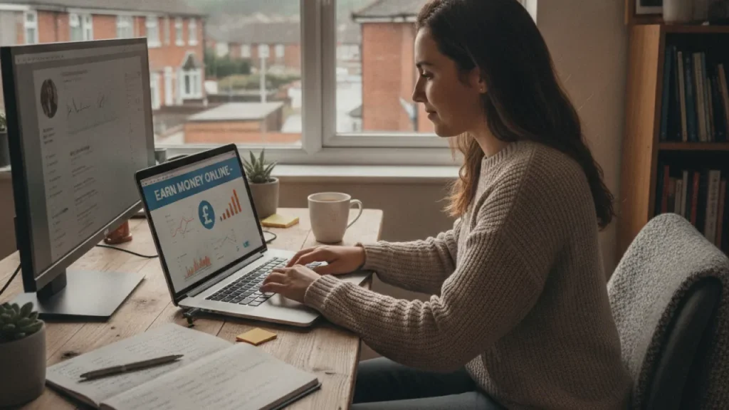 side hustle ideas uk person working from home earning extra money