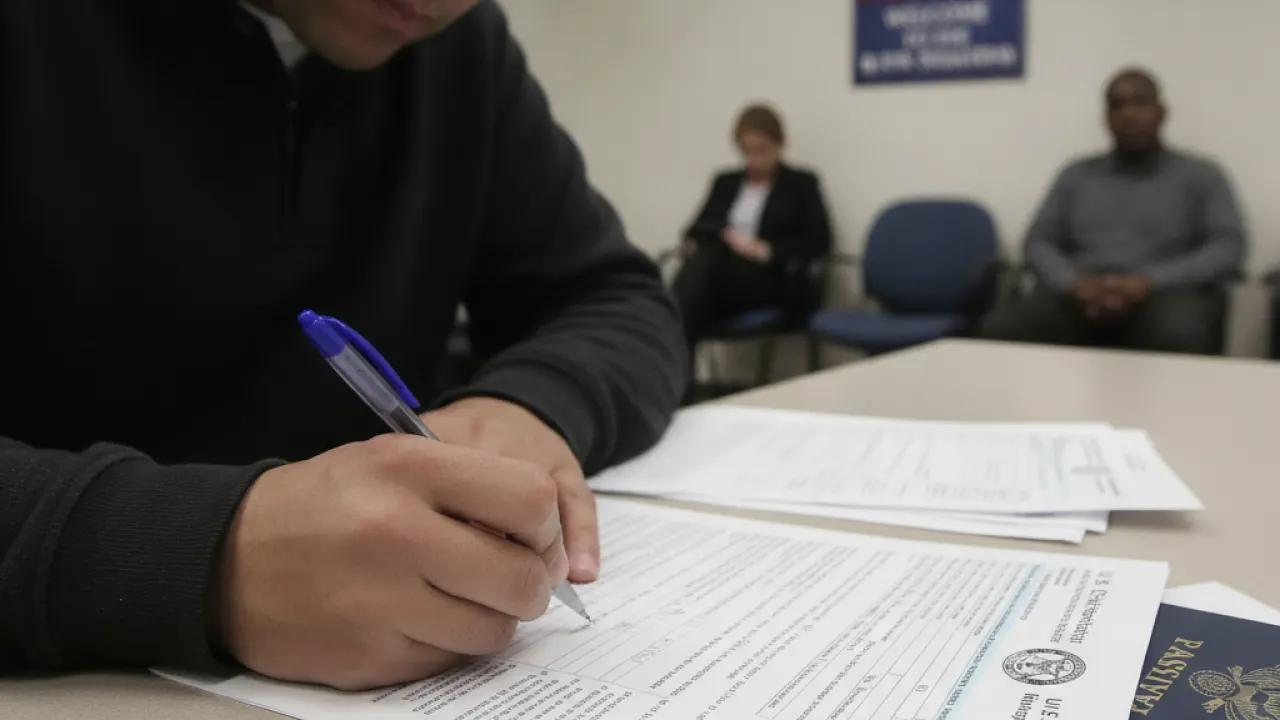 usa green card process filling immigration application form
