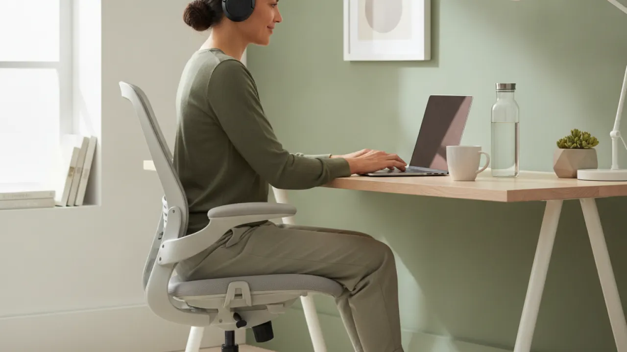 work from home desk setup with noise cancellation for focus