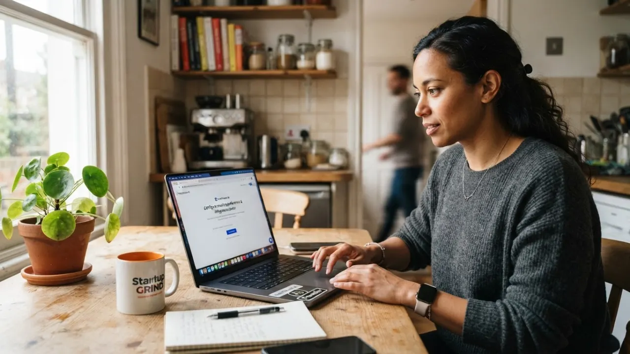 founder setting up AI meeting notes tool on laptop