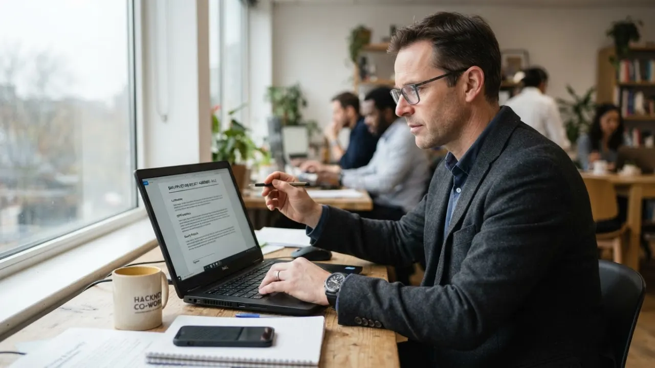 business owner reviewing data privacy agreement on laptop