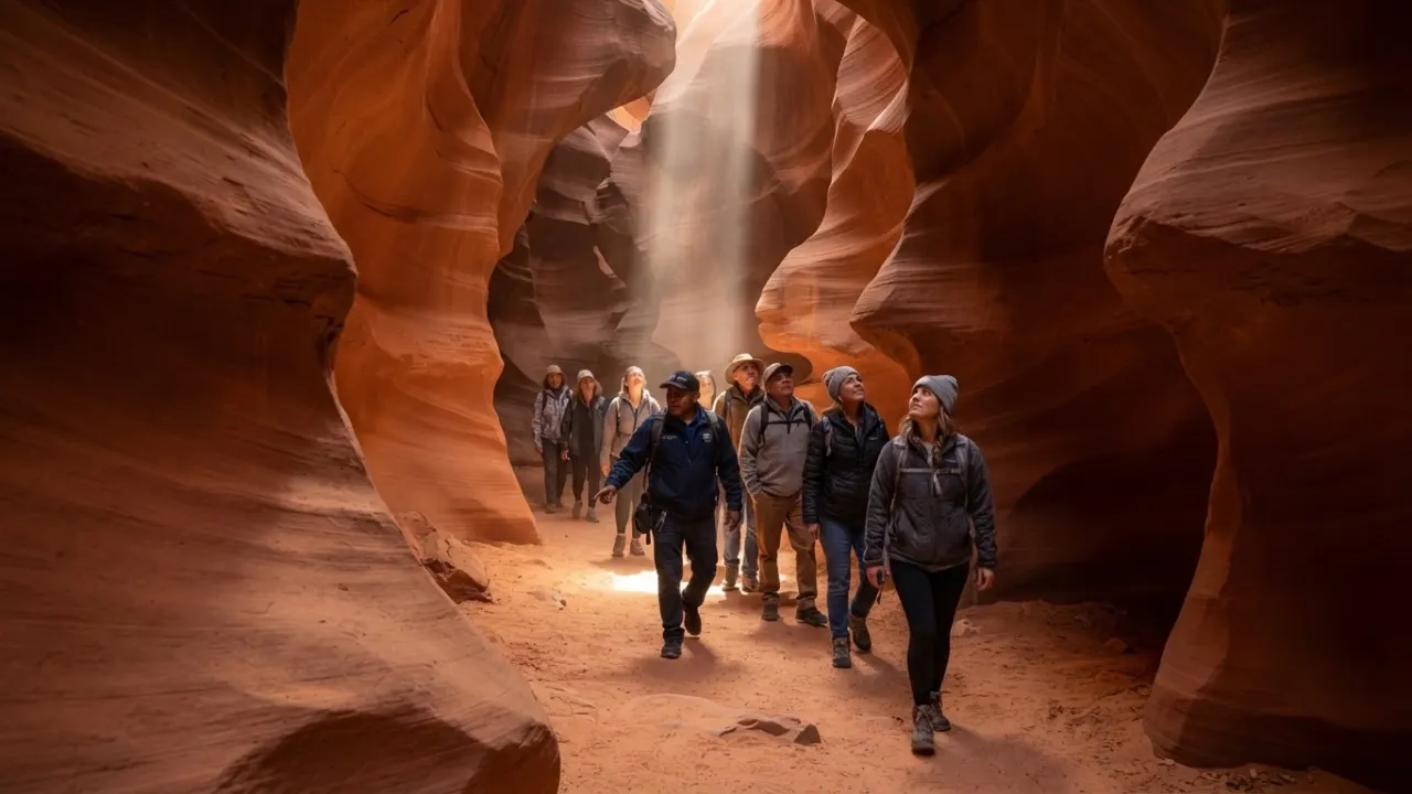 Curved red sandstone walls inside Antelope Canyon in Arizona