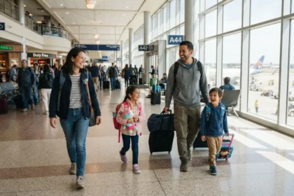 best family vacation destinations - happy family at airport