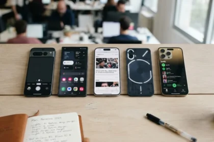 best smartphones to buy in 2026 - modern smartphones arranged on a desk