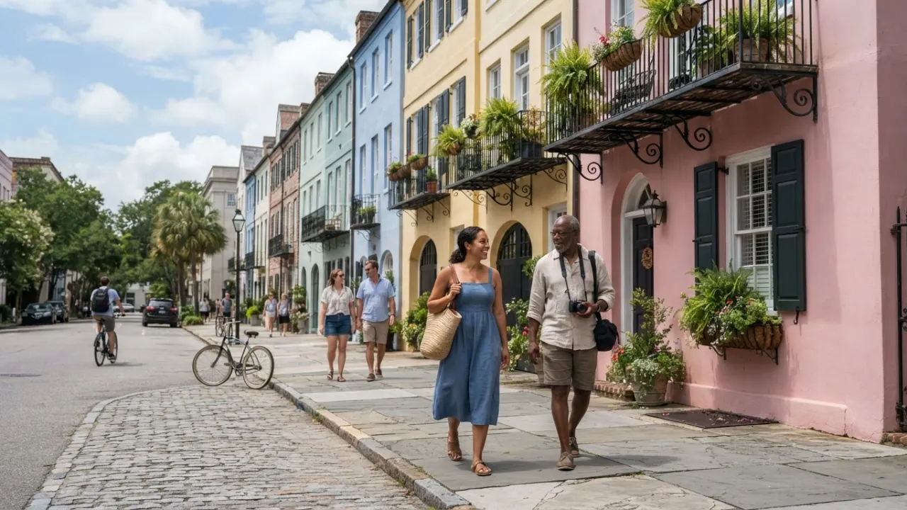 Rainbow Row historic houses in Charleston