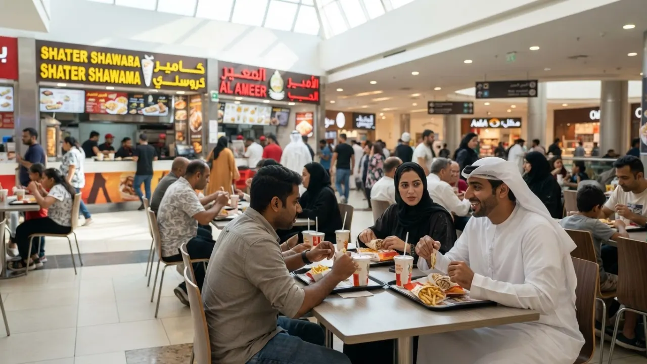 china mall ajman food court cafeteria dining area shoppers eating