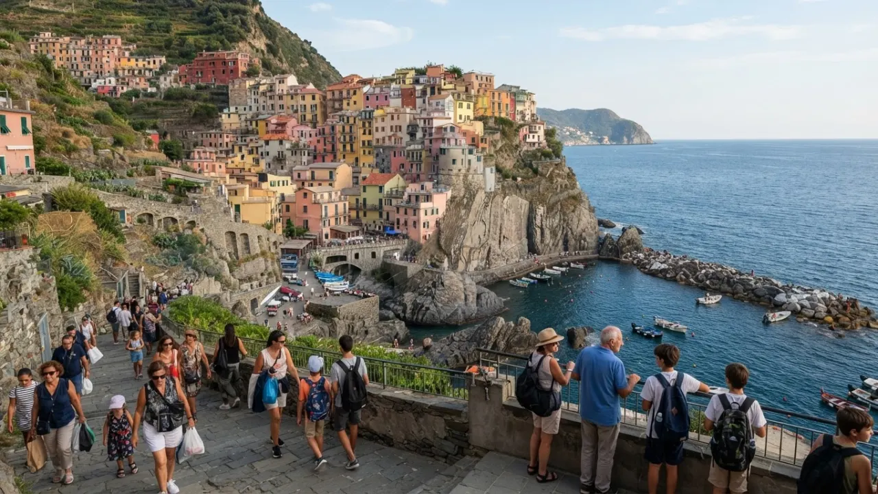 Colourful Cinque Terre homes above the Ligurian Sea in Italy