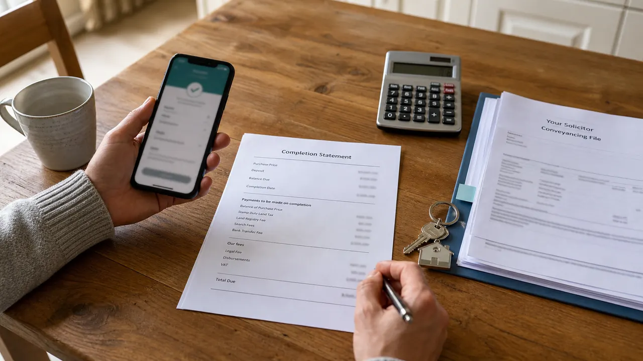 conveyancing fees uk completion statement and bank transfer check